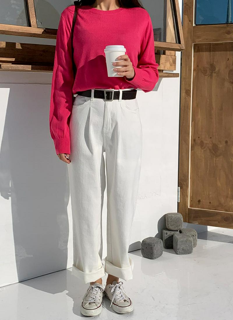 ラウンドネックアクリルニットTシャツ