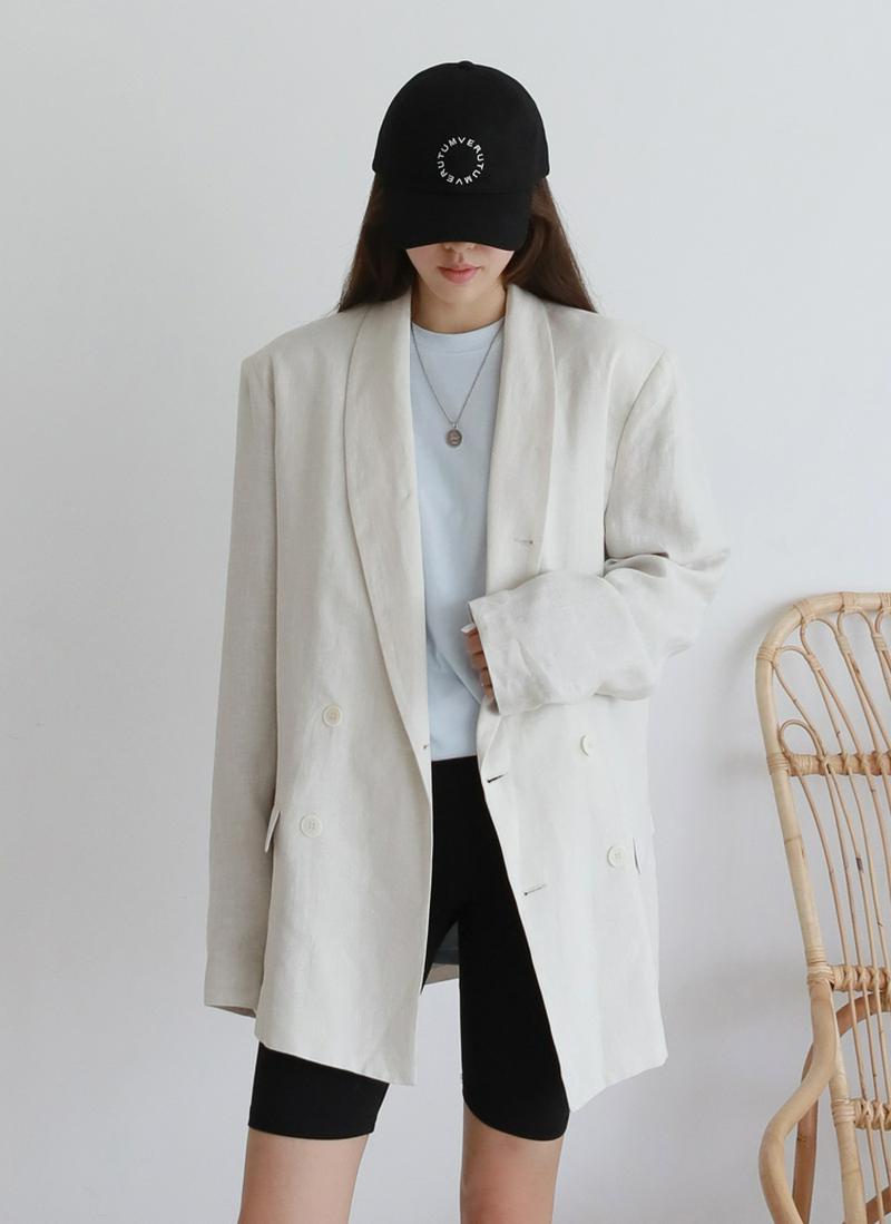 リネンミックスショールカラーダブルボタンジャケット