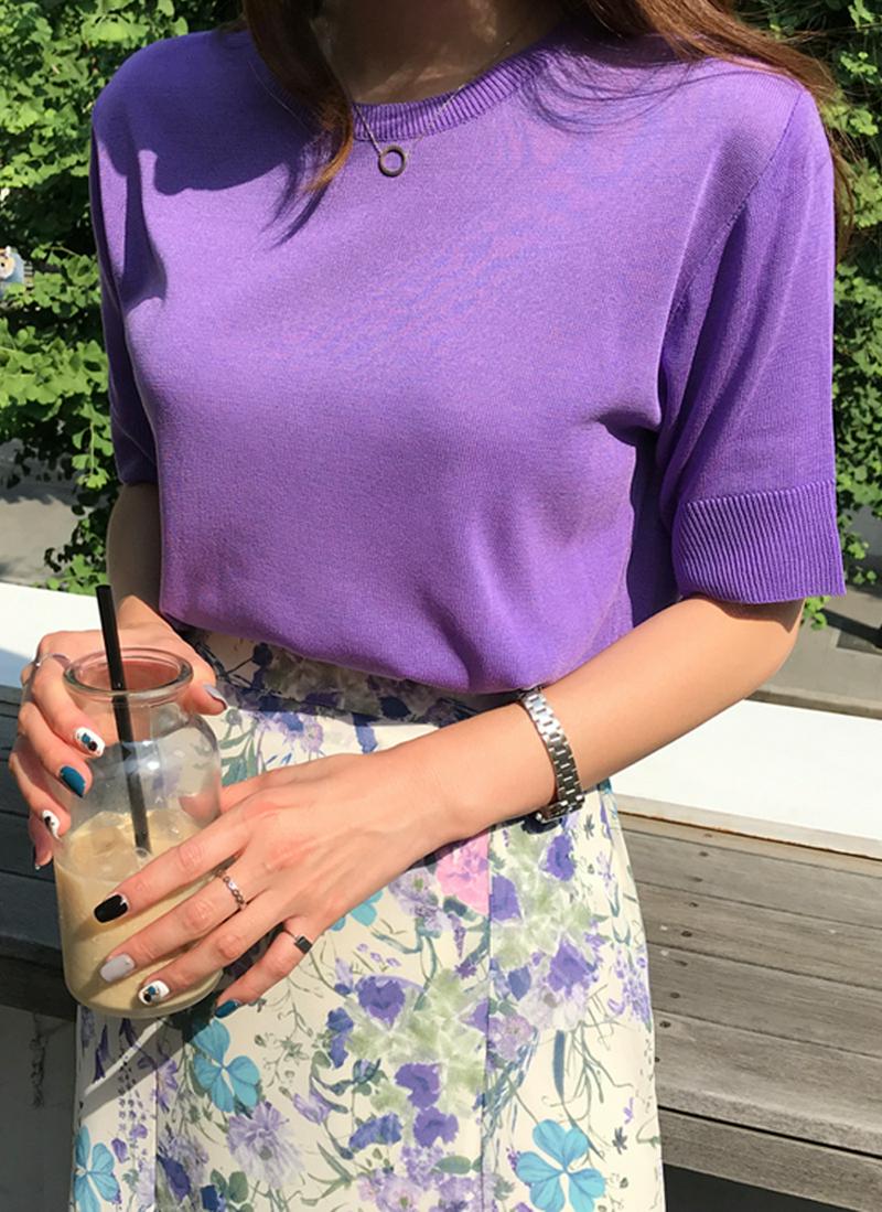 ラウンド半袖アクリルニット