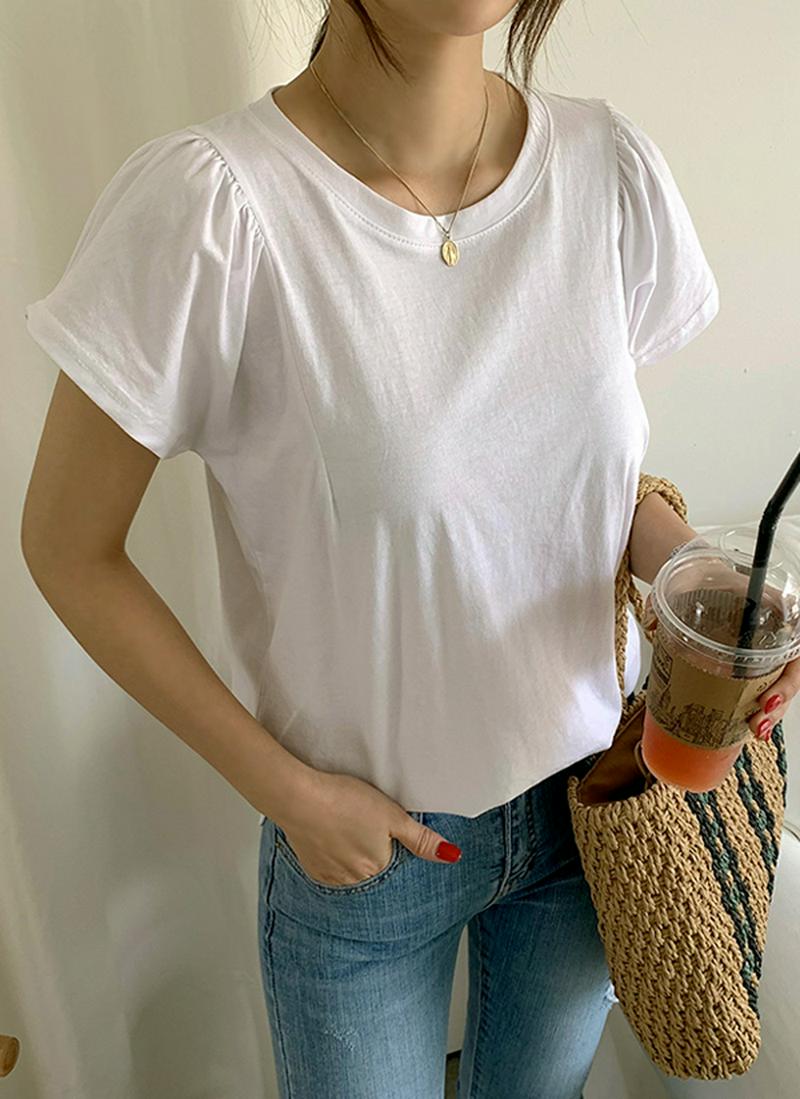 シャーリングパフスリーブTシャツ