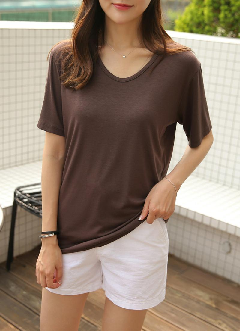 レーヨン混ラウンドネック半袖Tシャツ