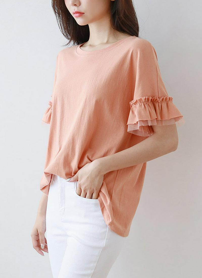 レイヤードフリルスリーブTシャツ