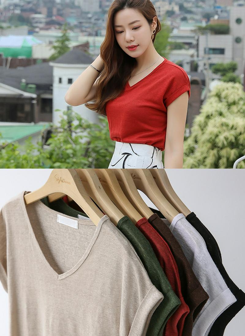 リネンVネックキャップTシャツ