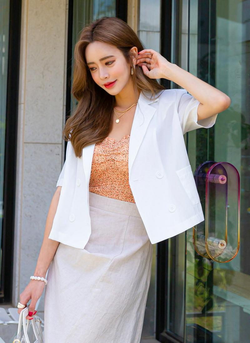 クロップドダブルボタン半袖ジャケット