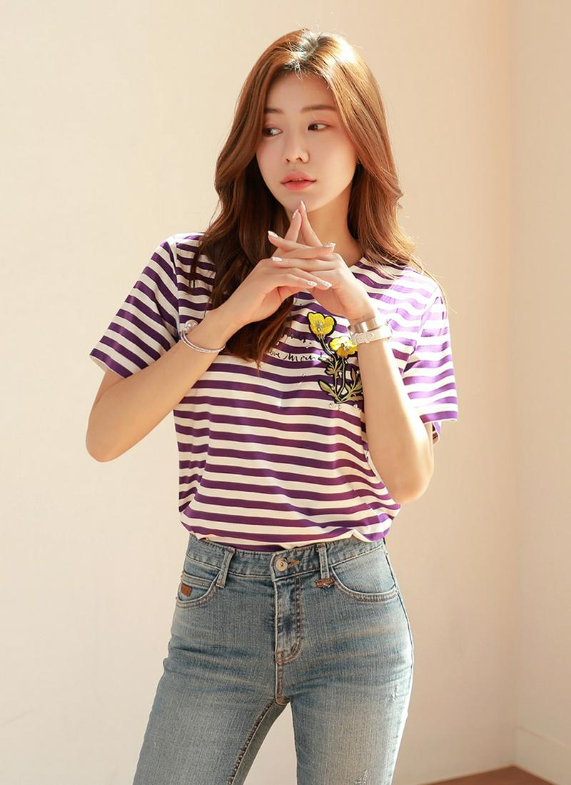 フラワーポイントボーダーTシャツ