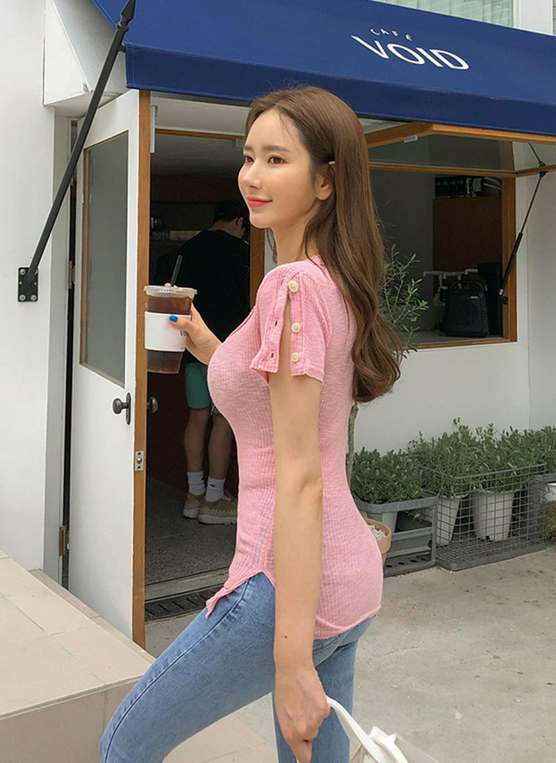 ボタンスリーブTシャツ