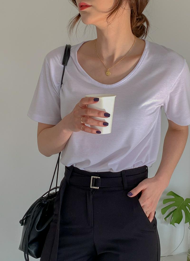 Uネック半袖ルーズTシャツ