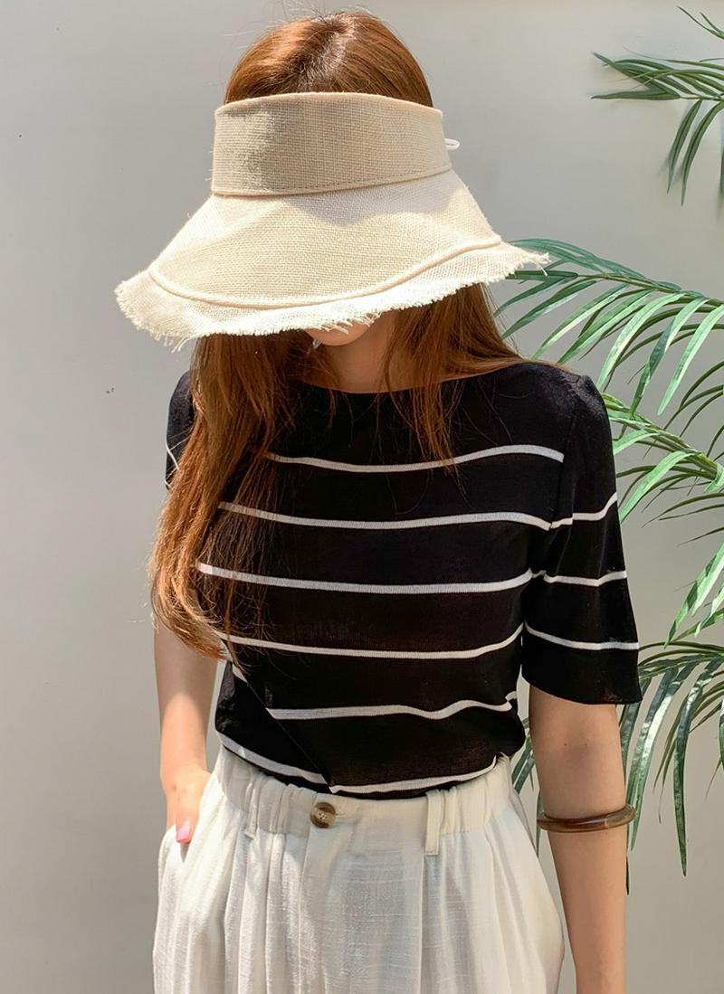 ボーダーボートネックニット