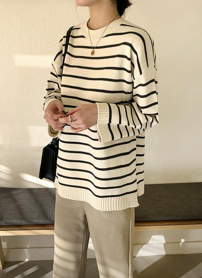 スリットヘムボーダーニット