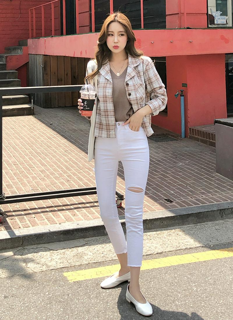 リネンブレンドチェック半袖ジャケット