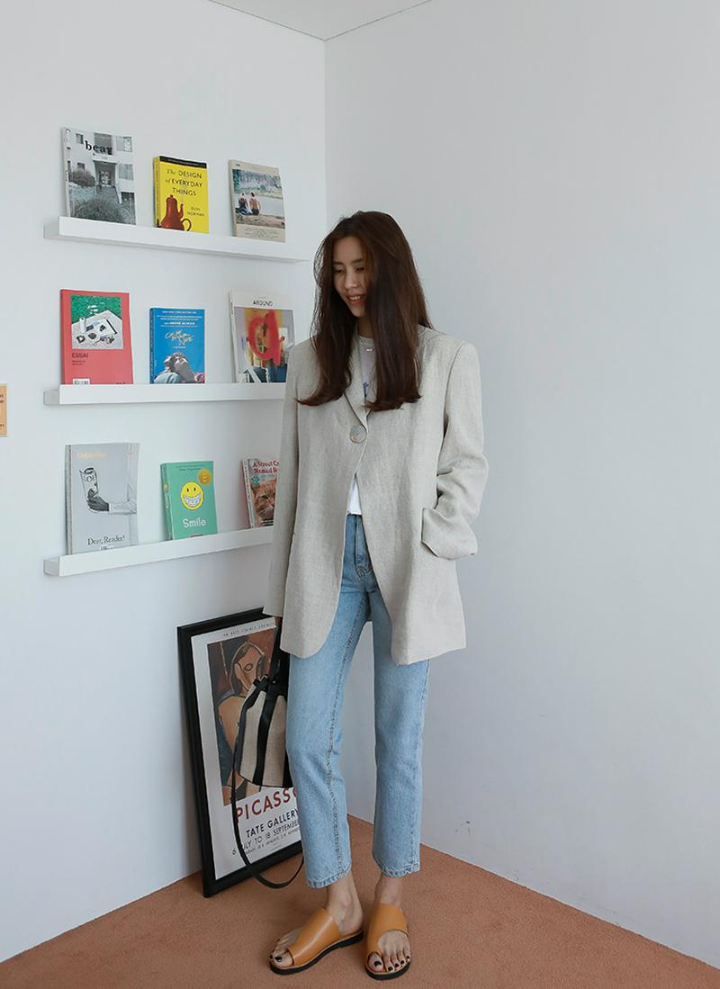 ビッグワンボタンリネンミドルジャケット