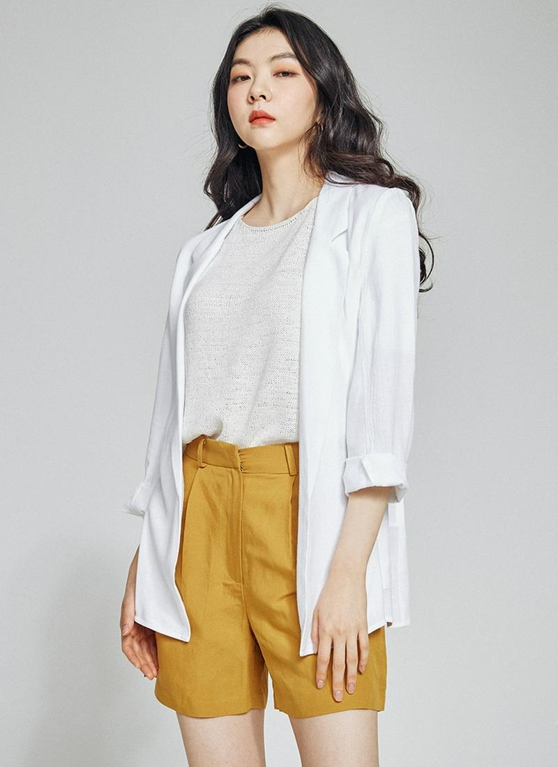 リネンミックスオープンテーラードカラージャケット(ホワイト)