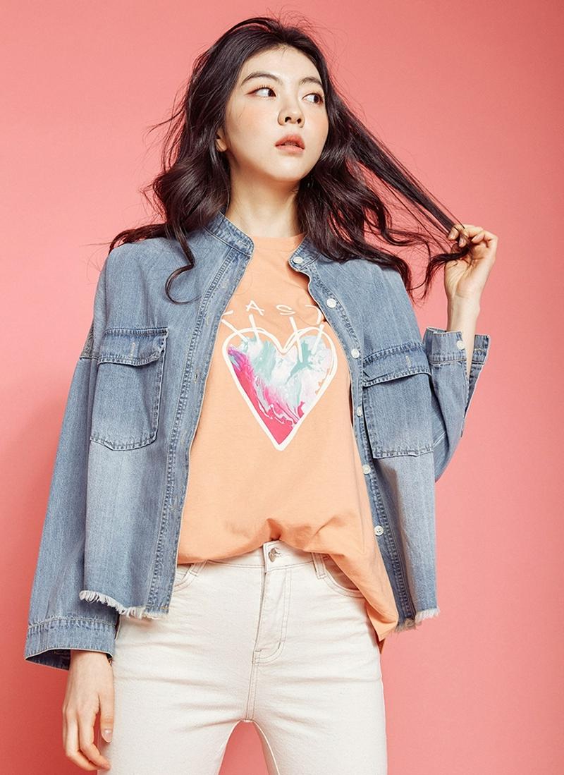 バンドカラーウォッシュドデニムジャケット