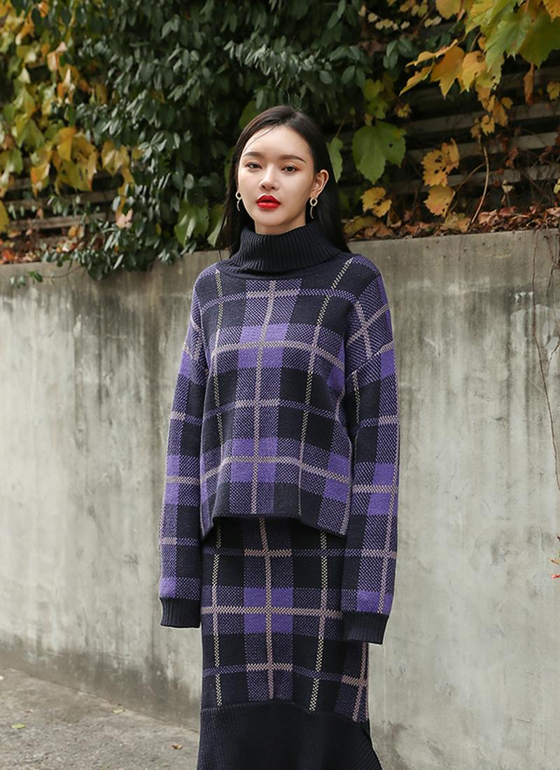 チェックパターンニットトップス