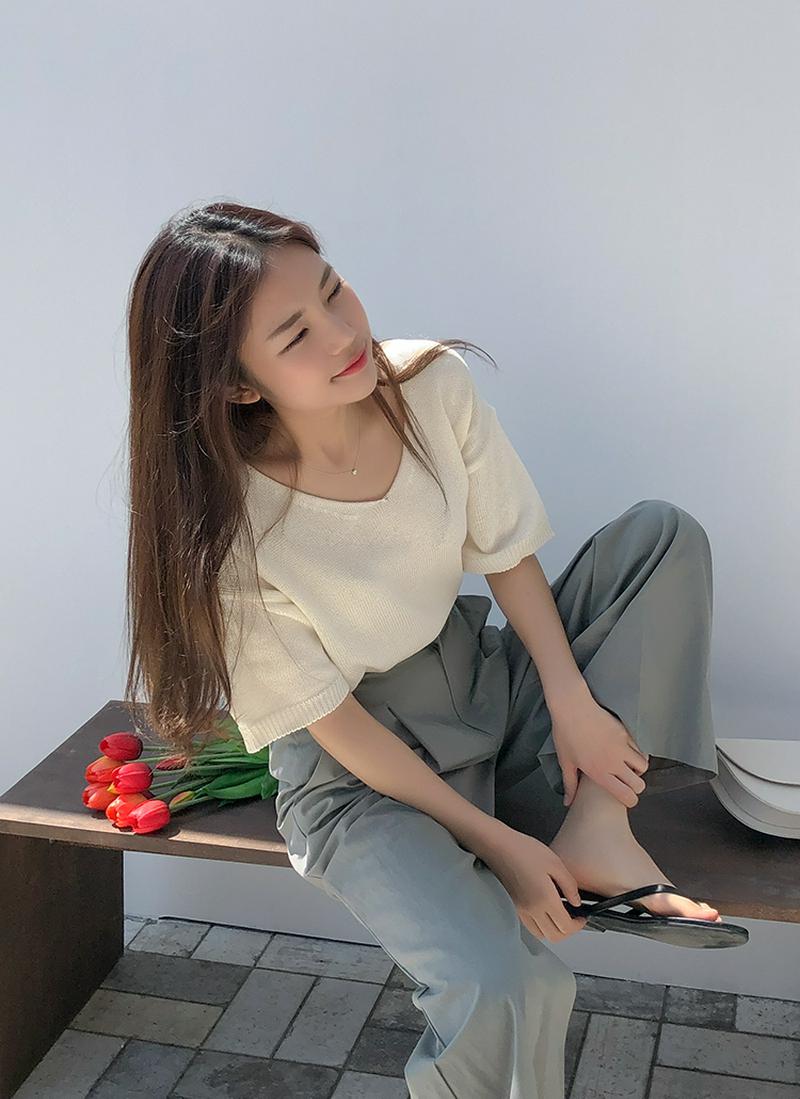 シアー半袖アクリルニット