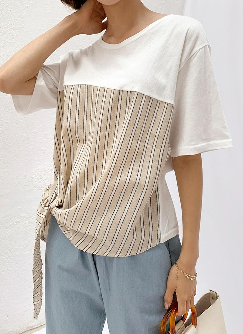 ストライプタイヘムTシャツ・全1色