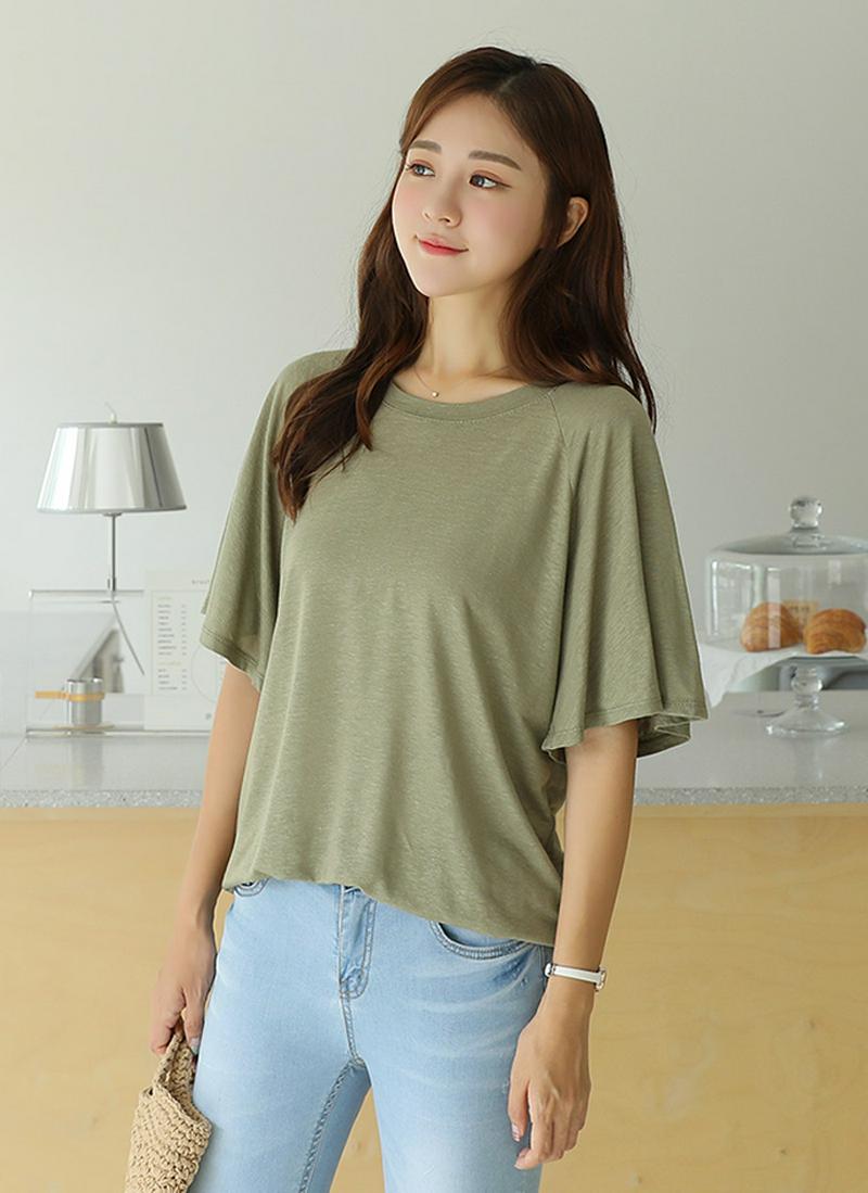 リネン混ウィングスリーブTシャツ