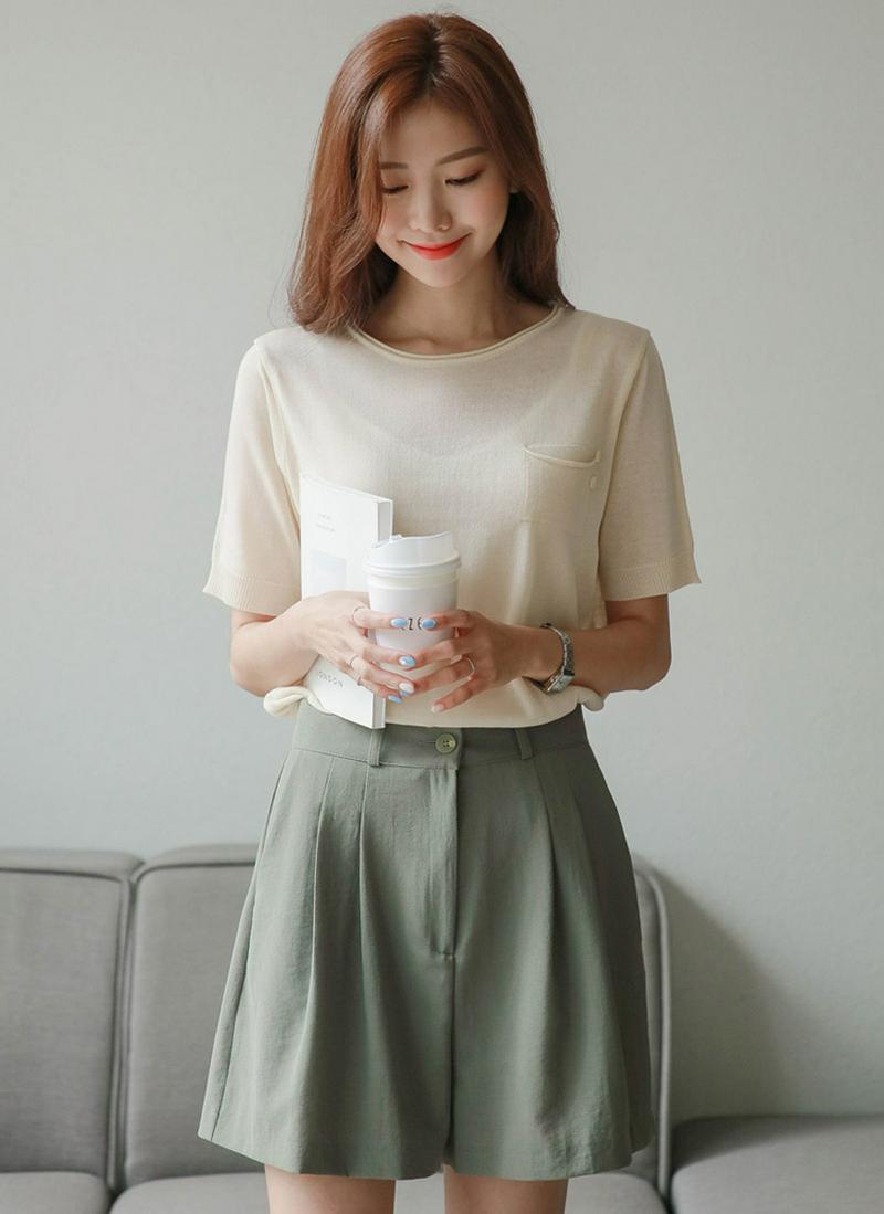 ボタンポイントポケットニット