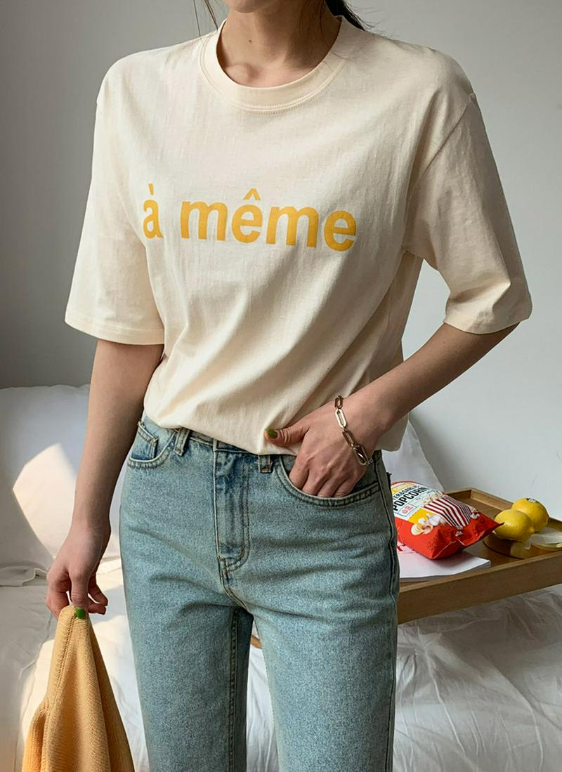 a memeレタリング半袖Tシャツ