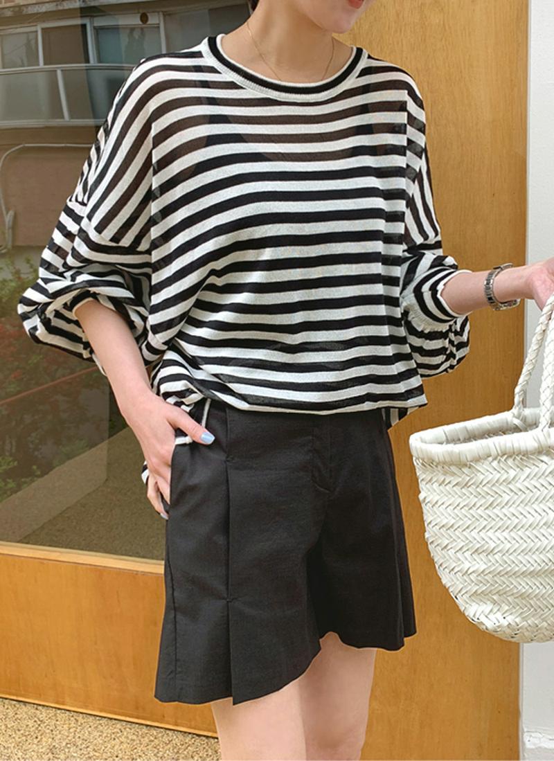 ボリュームスリーブボーダーニット