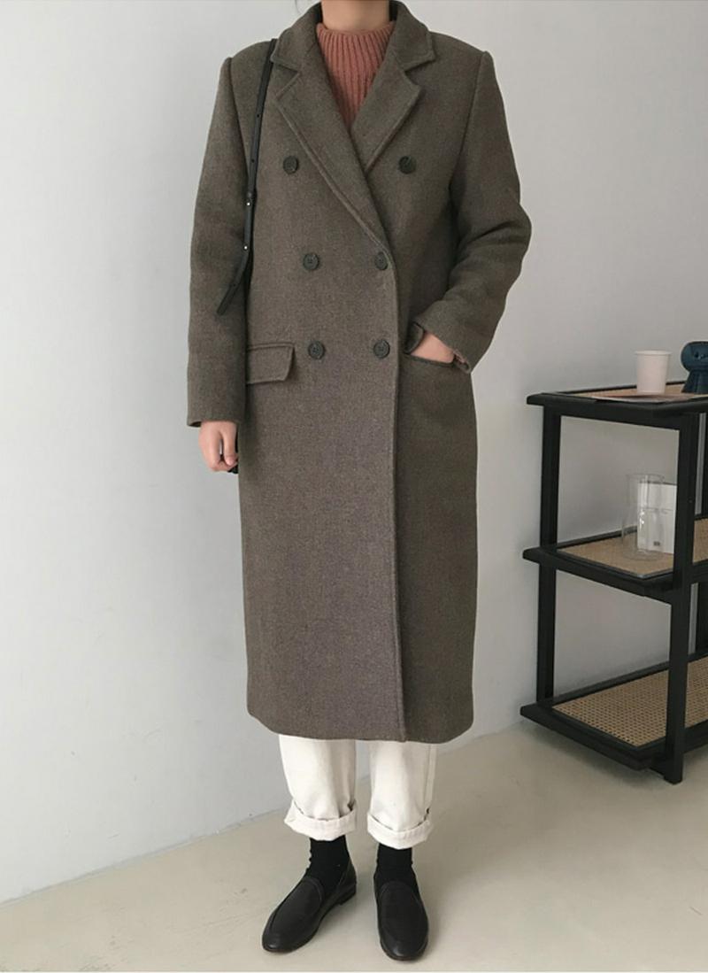ダブルボタンウール混ロングコート