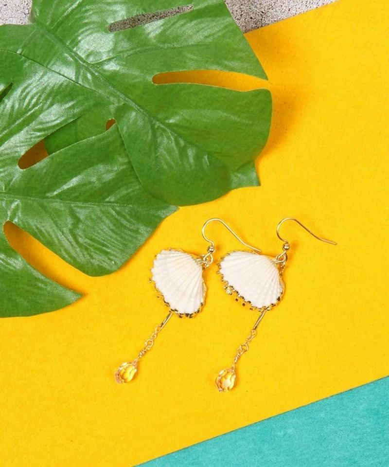 K14GF 貝がら×しずくピンクピアス