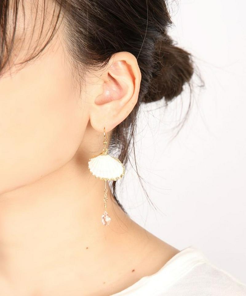 K14GF 貝がら×しずくピンクピアス