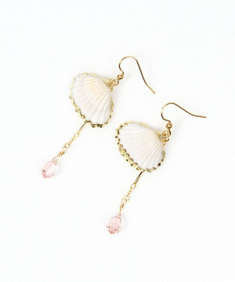 K14GF 貝がら×しずくピンクピアス