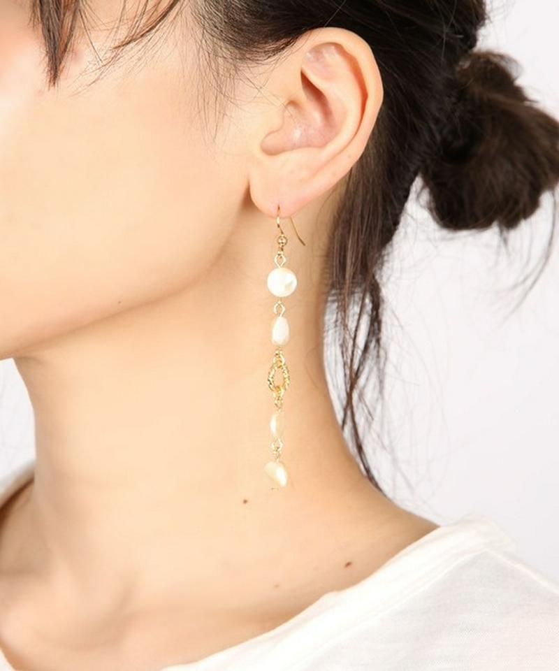 K14GF マザーオブパール繋ぎピアス