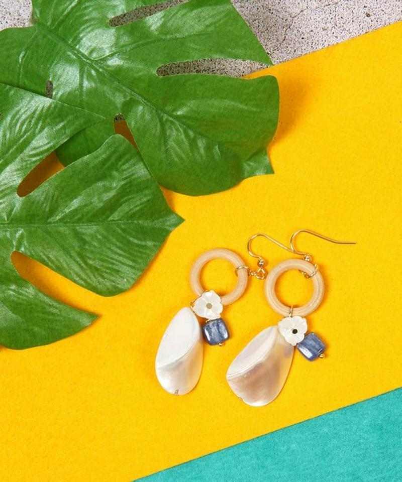 K14GF ちびお花シェル×ウッドリングピアス