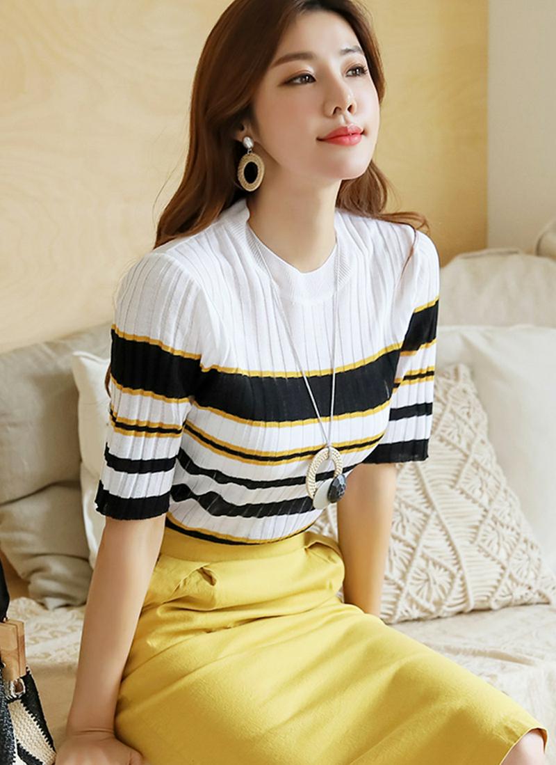 配色ボーダーリブニット