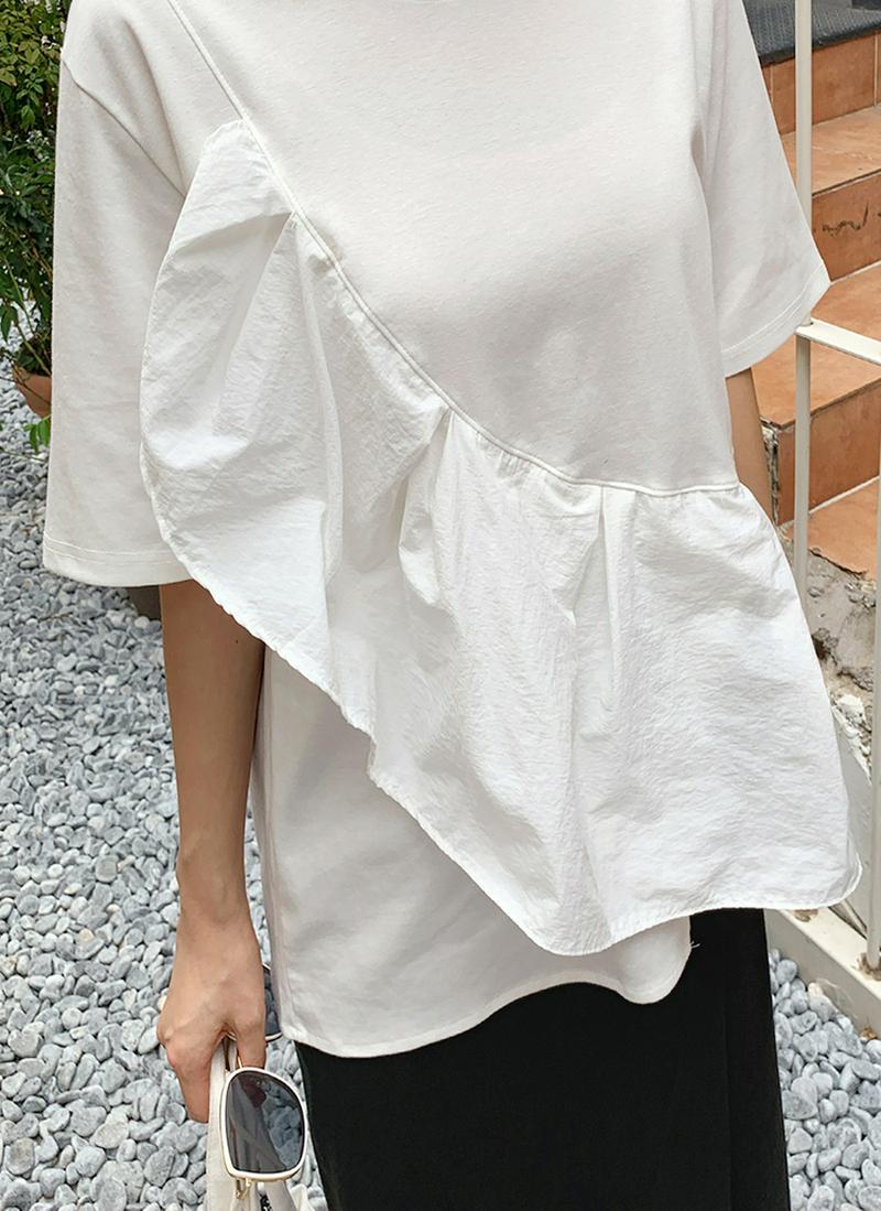 ダイアゴナルラッフルTシャツ・全3色