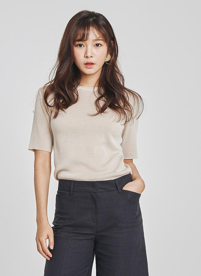 ベーシックラウンドネック半袖ニット