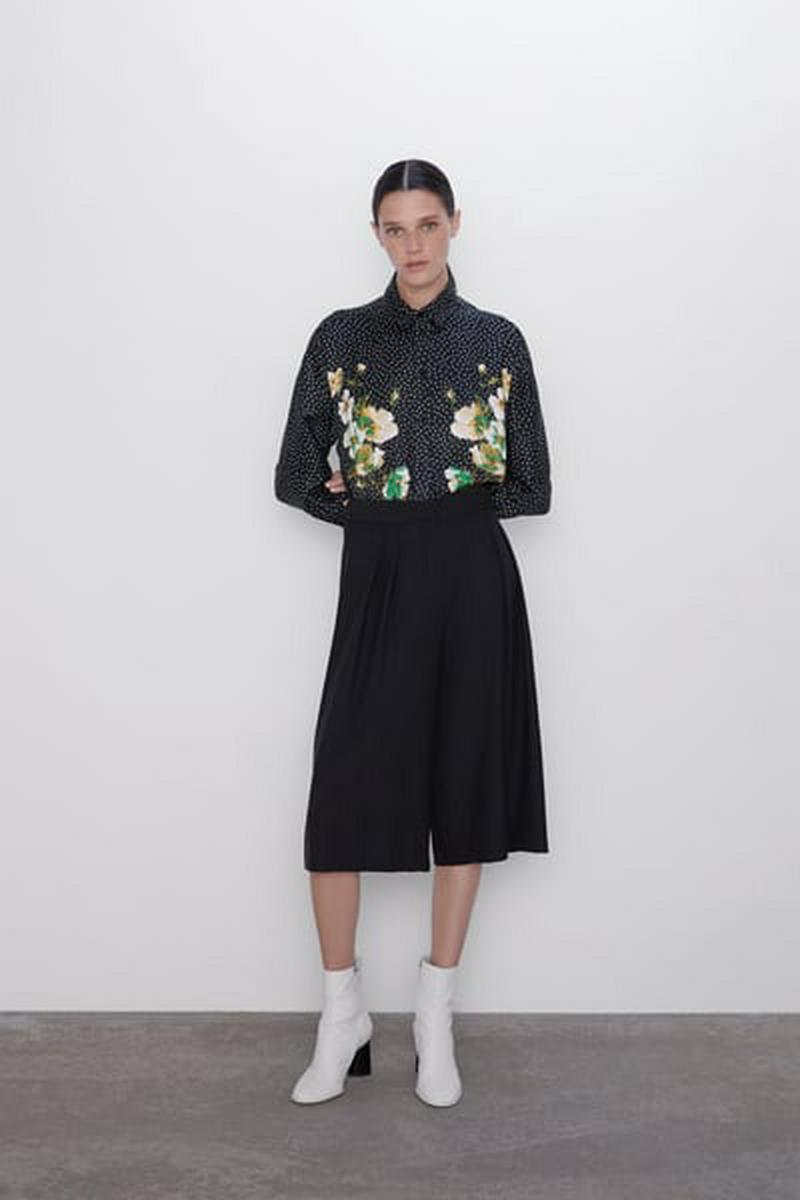 フラワープリントドット柄シャツ