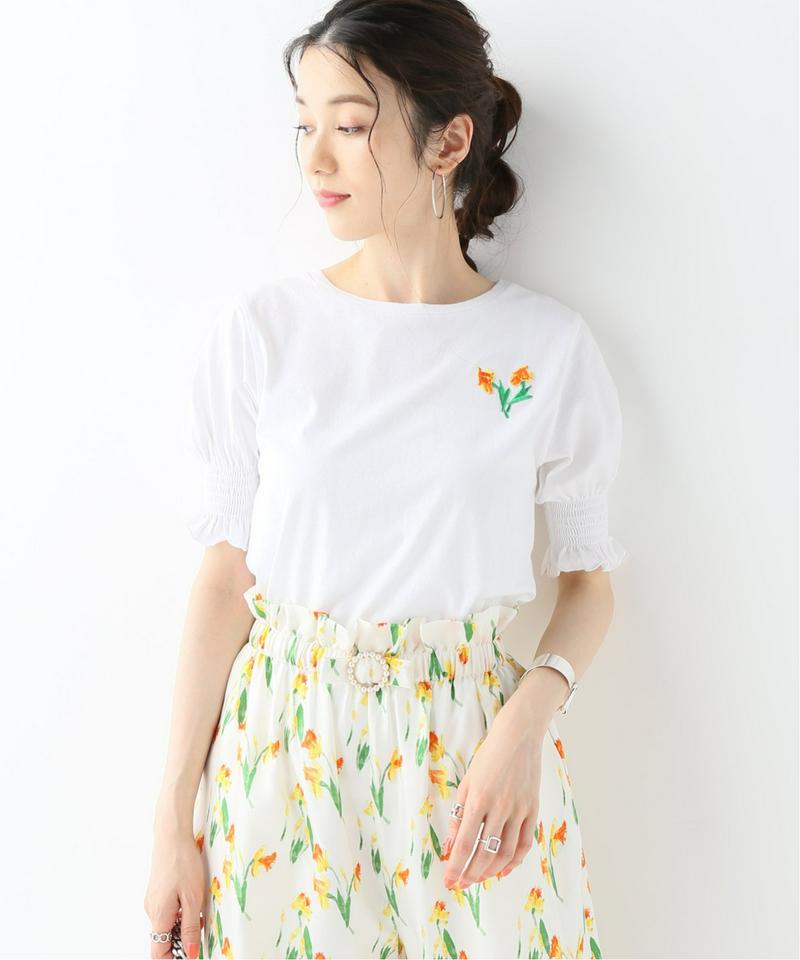 【SHRIMPS/シュリンプス】フラワーワンポイントシシュウ TEE