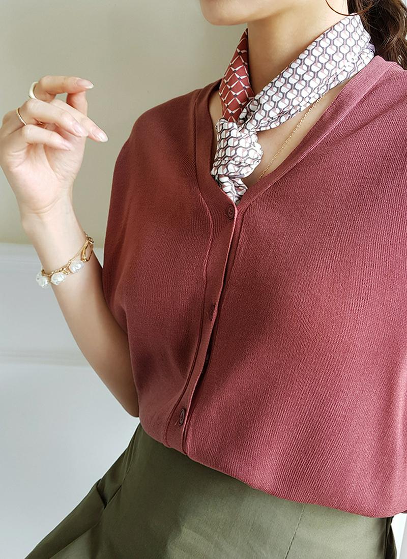 ボタン半袖Vネックニット・全5色