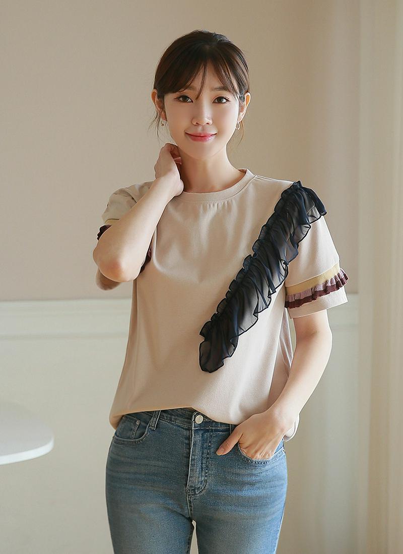シフォンフリル半袖Tシャツ
