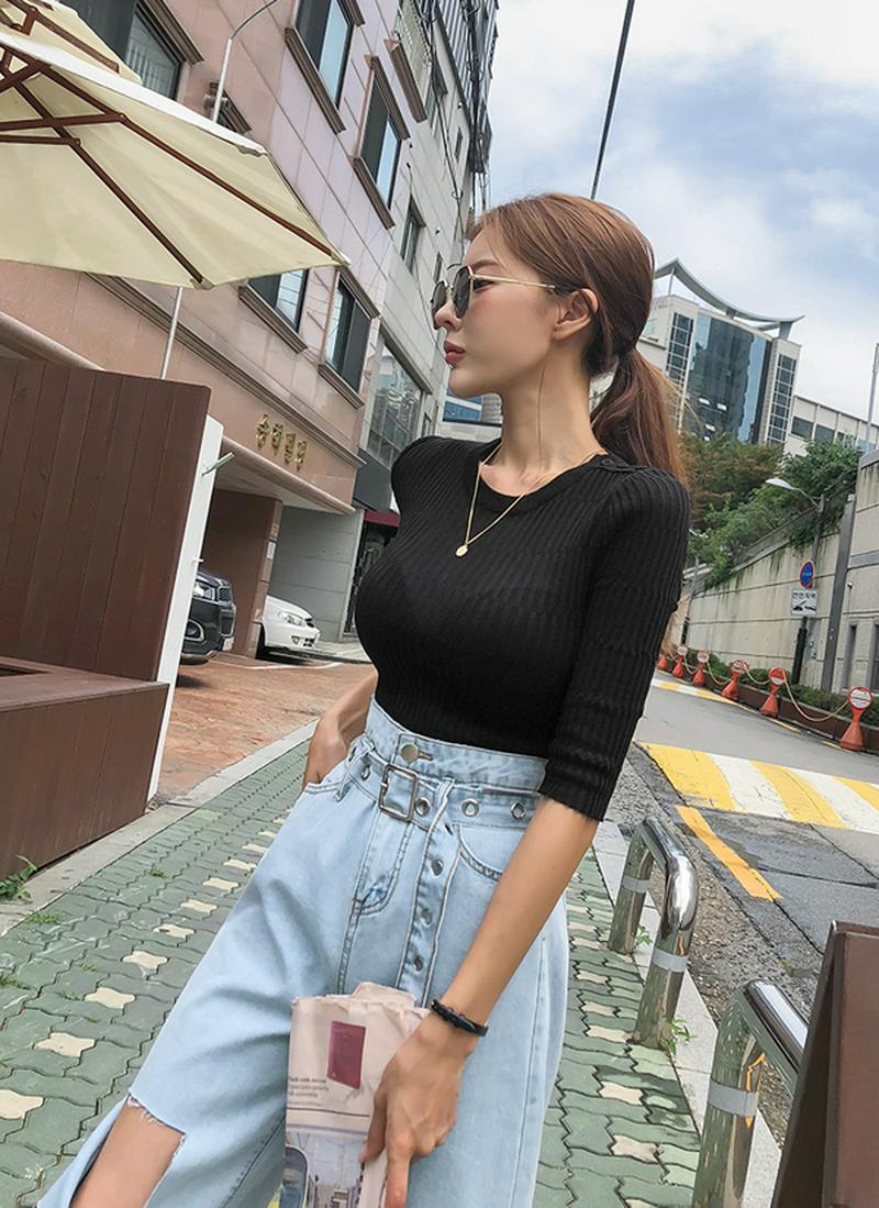 ショルダーボタンシースルーニット