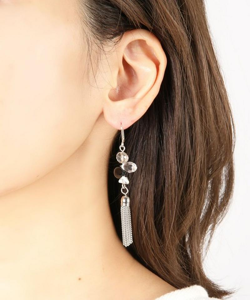 【8月誕生石】シルバー925 オニキス×チェーンタッセルピアス