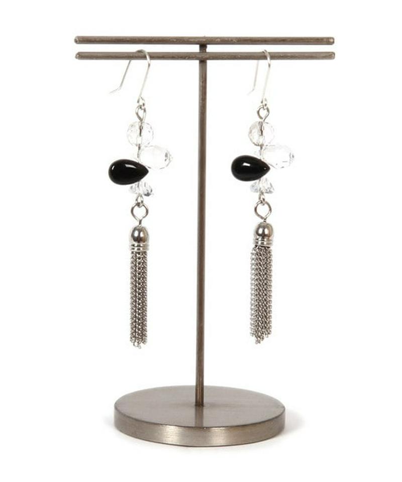 【8月誕生石】シルバー925 オニキス×チェーンタッセルピアス