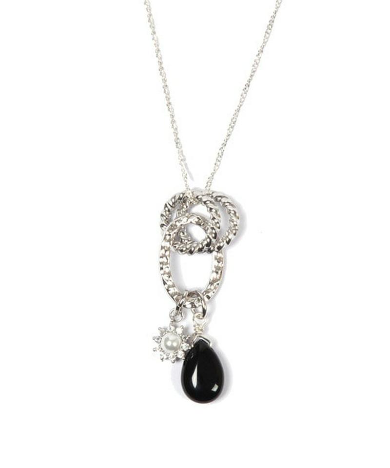 【8月誕生石】シルバー925 オニキス×槌目リング シンプルネックレス
