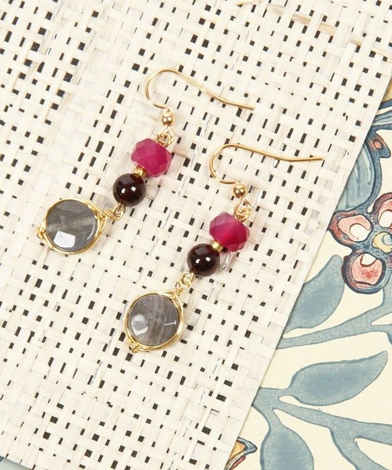 K14GF ガーネット×ラブラドライトピアス