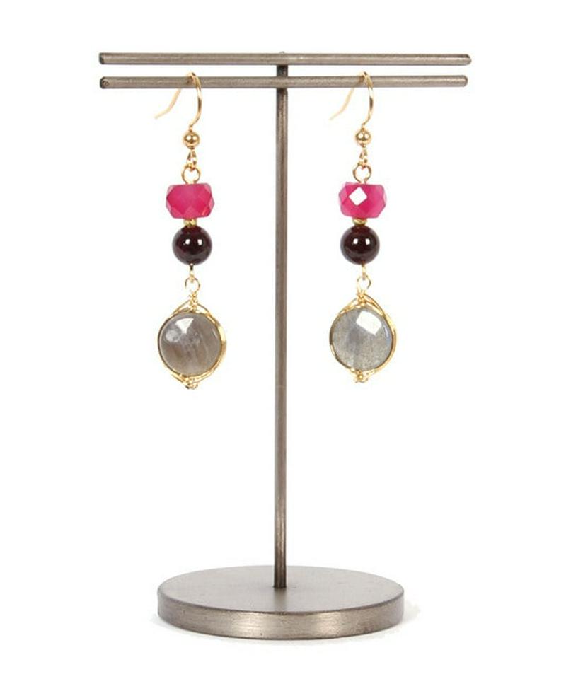 K14GF ガーネット×ラブラドライトピアス