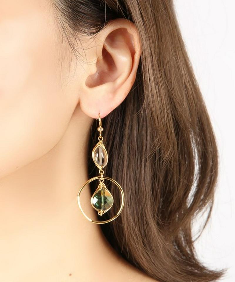 K14GF スモーキークォーツ×グリーンクォーツピアス