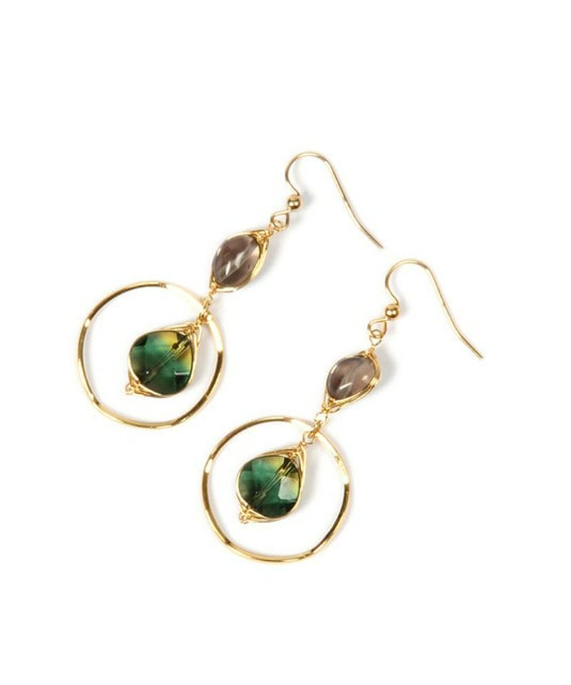 K14GF スモーキークォーツ×グリーンクォーツピアス