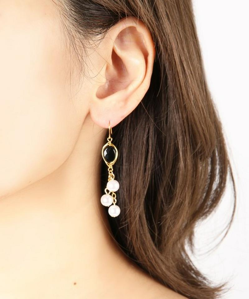 【8月誕生石】K14GF オニキス×3粒パールピアス