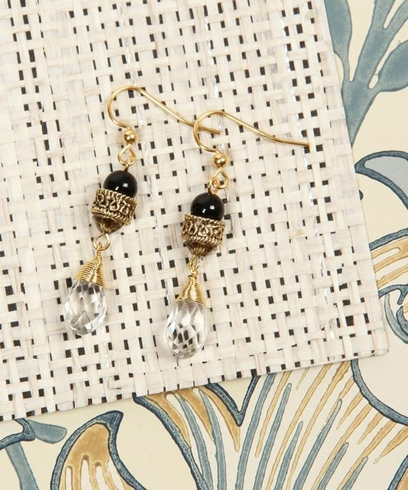 K14GF オニキス×クリスタル装飾ピアス