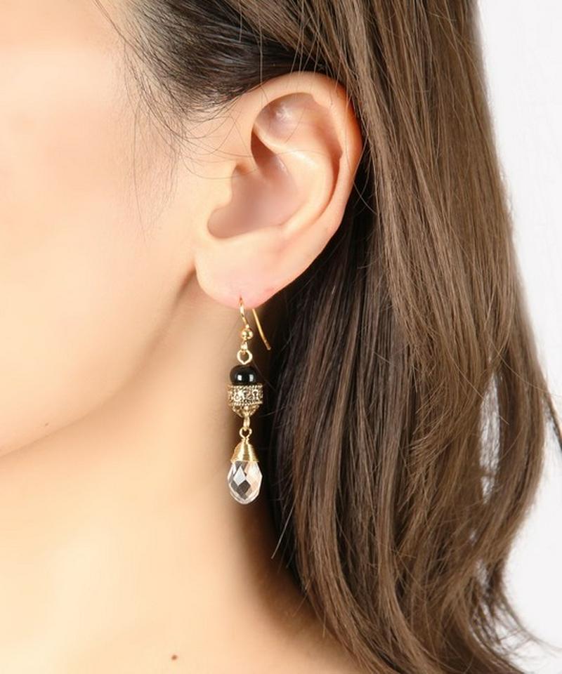 K14GF オニキス×クリスタル装飾ピアス