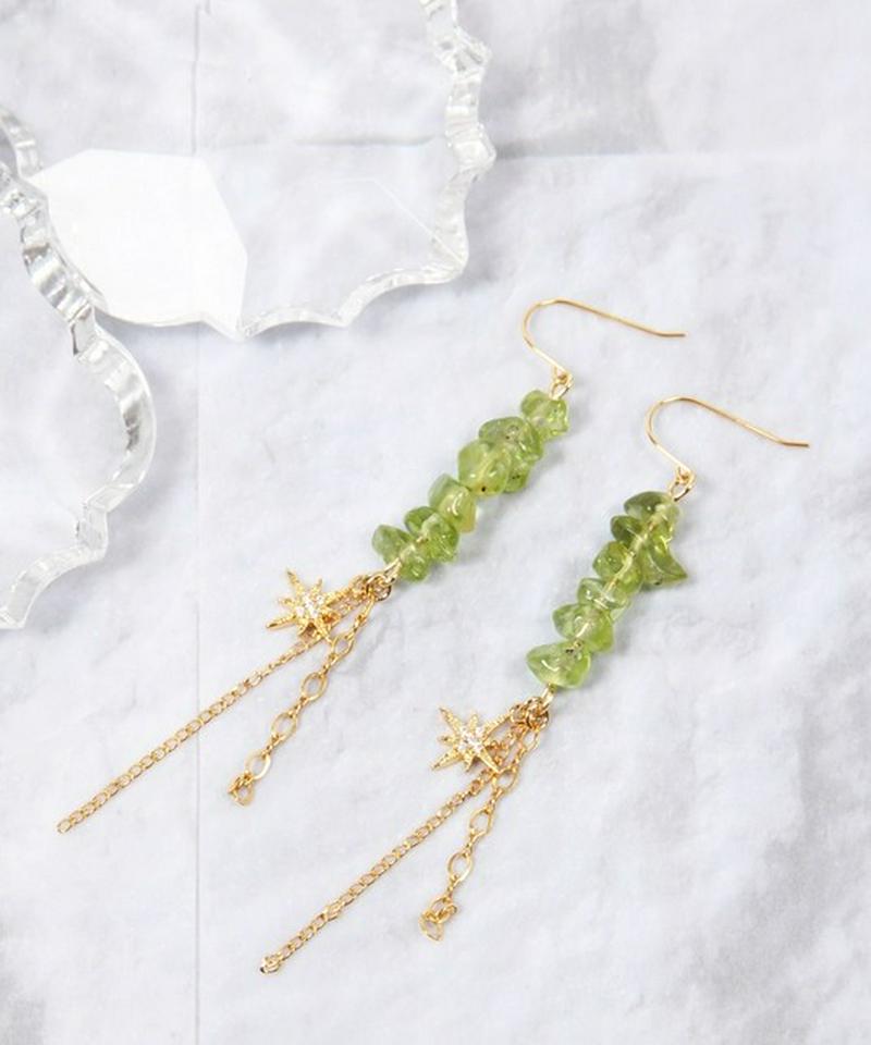 【8月誕生石】K14GF ペリドット×ガラス星ピアス