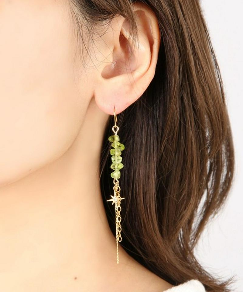 【8月誕生石】K14GF ペリドット×ガラス星ピアス